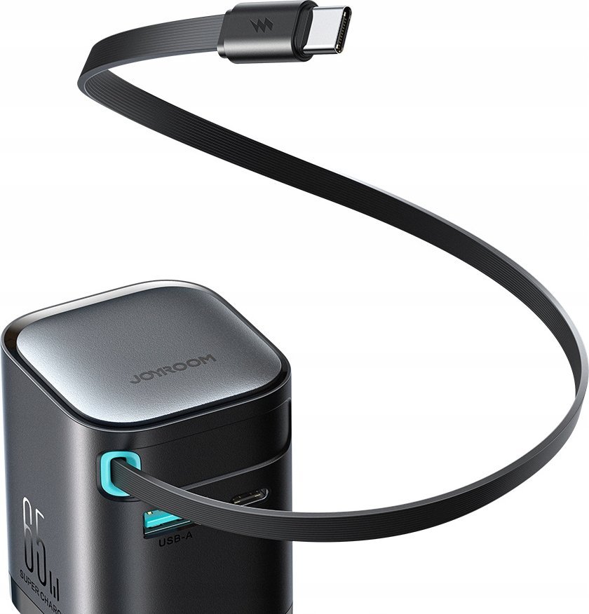 Karikues Joyroom TCL02 GaN, 65W, kabllo USB C tërheqëse, i bardhë
