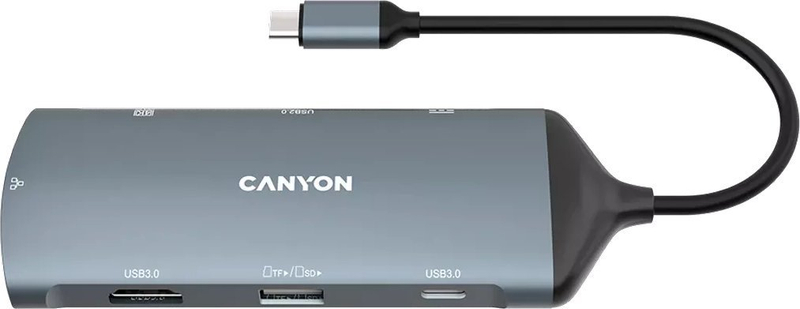 Hub USB C Canyon DS 15, 8 në 1, 4K, gri e errët