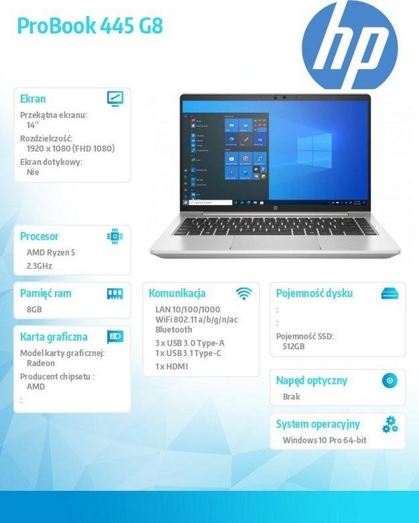 Laptop HP PROBOOK 445 G8, 14'', 8GB RAM, AMD Ryzen 5 5600U, i argjendtë