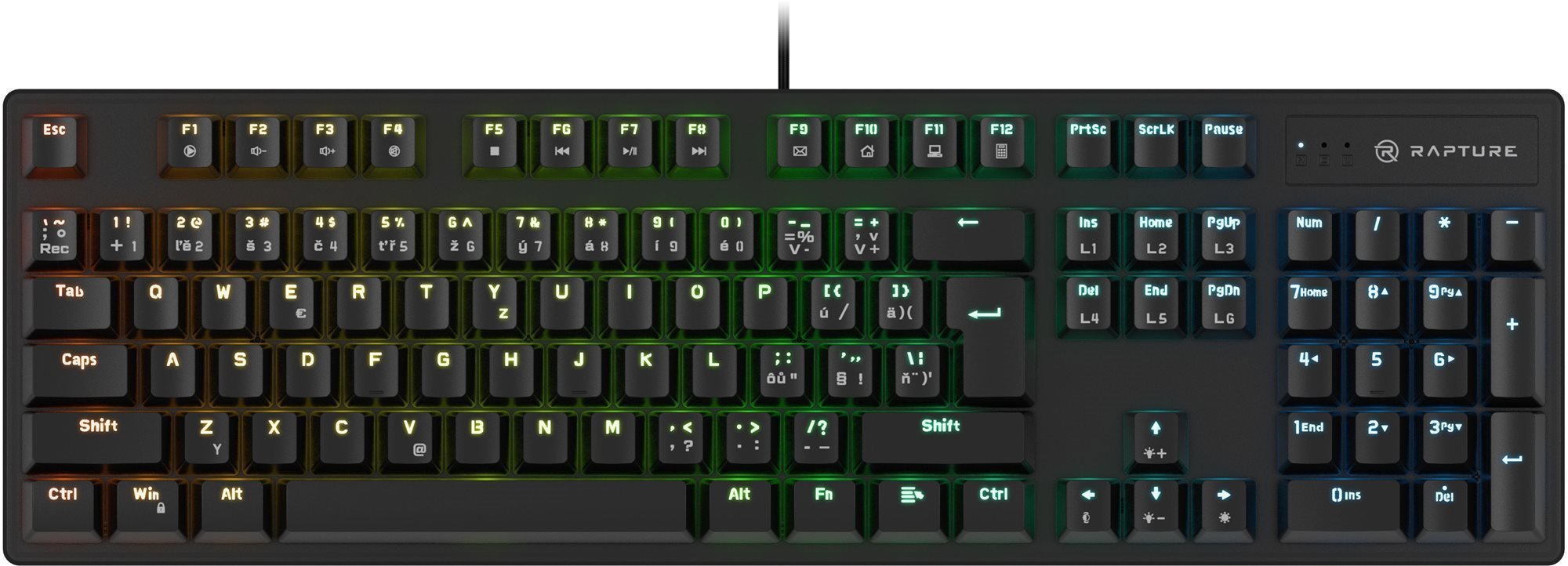 Tastierë mekanike Rapture X‑RAY, 104 taste, Outemu Blue, RGB, e zezë