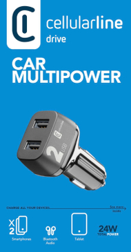 CELLULARLINE CAR CHARGER 2USB 2*12W BLACK