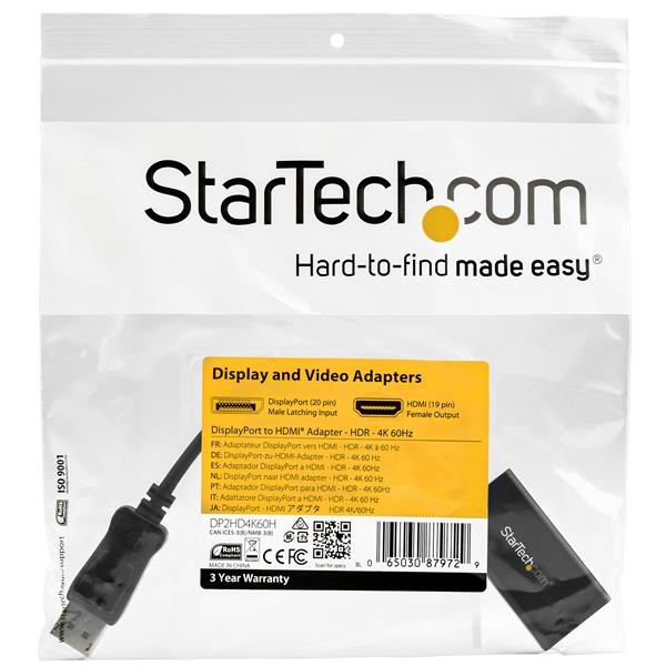 Përshtatës Startech, DisplayPort në HDMI, 4K 60Hz, HDR, i zi