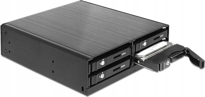 Panel drive bay DeLOCK 47220, 5.25", për 4 disqe 2.5" SATA, i zi