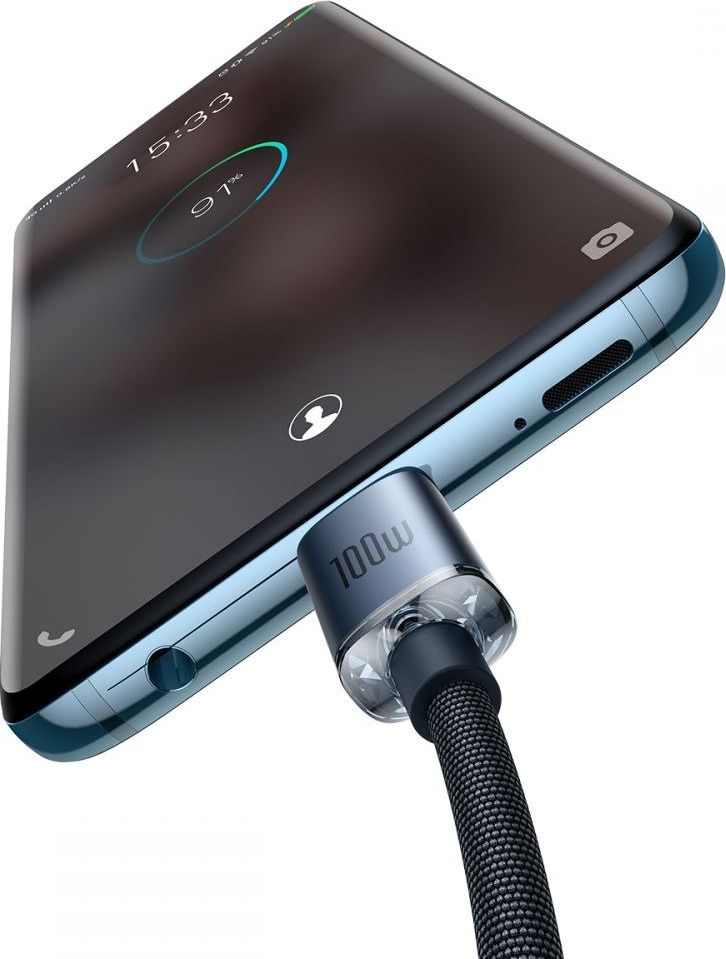 Kабел за полнење Baseus Crystal Shine, USB-C во USB-C, 100W, 2m, црн
