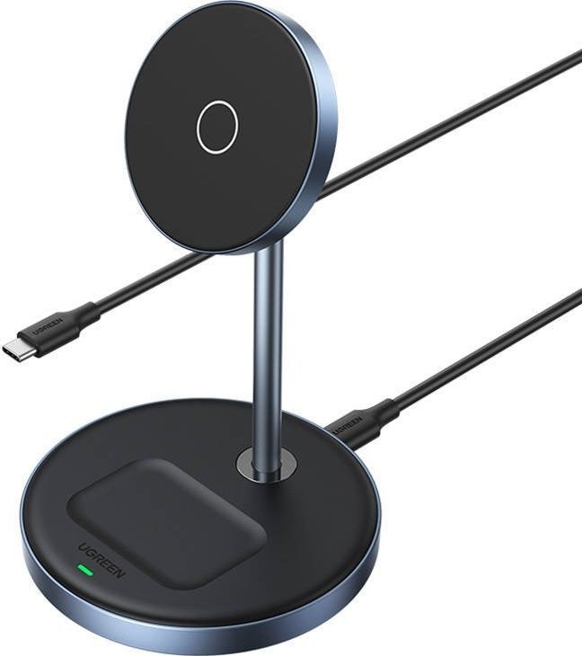 Karikues wireless Ugreen 90668, 2 në 1, për telefon dhe kufje, i zi