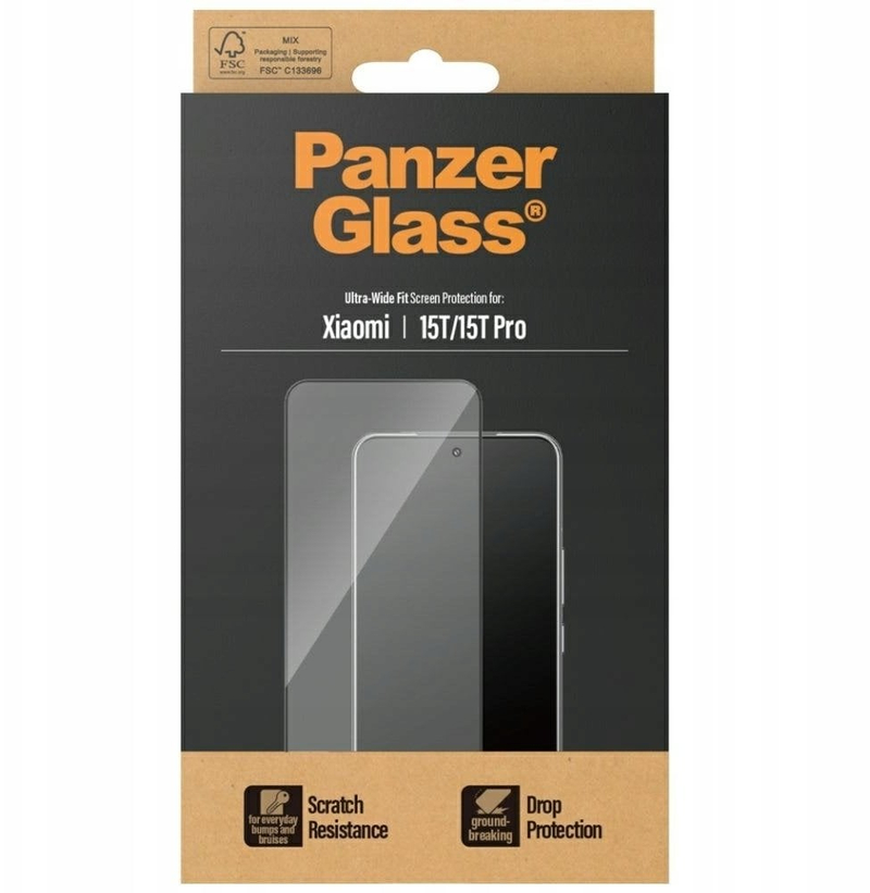 Mbrojtës ekrani PanzerGlass për Xiaomi 15T 15T Pro, xham i temperuar, Ultra Wide Fit, transparent
