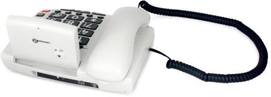 Telefoni fiks me kabllo Geemarc Telecom Phone 3521350007947, taste të mëdha, ekran LCD, i bardhë