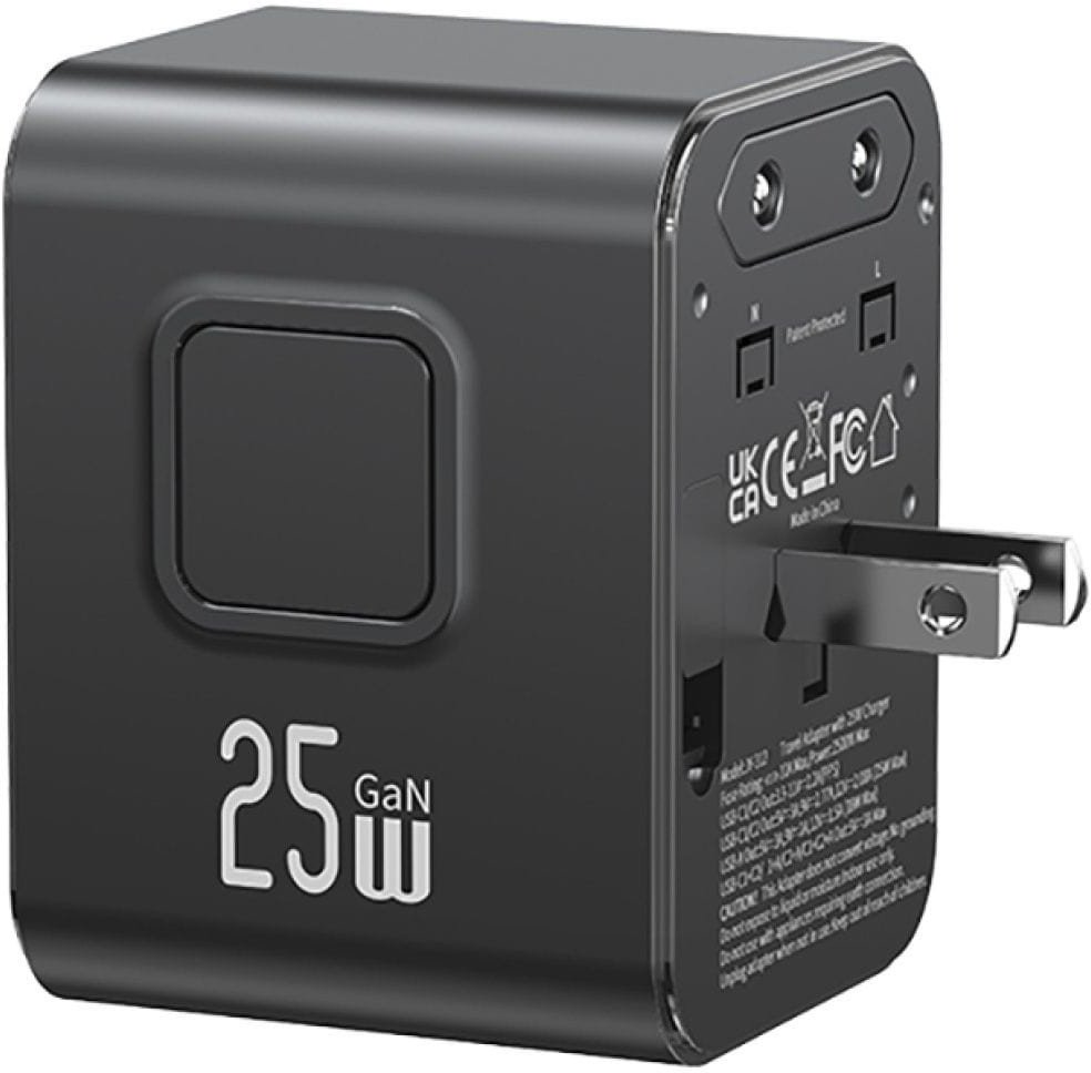 Karikues udhëtimi Usams CC309, 25W, 2x USB C 4 në 1 US AU EU UK, i zi