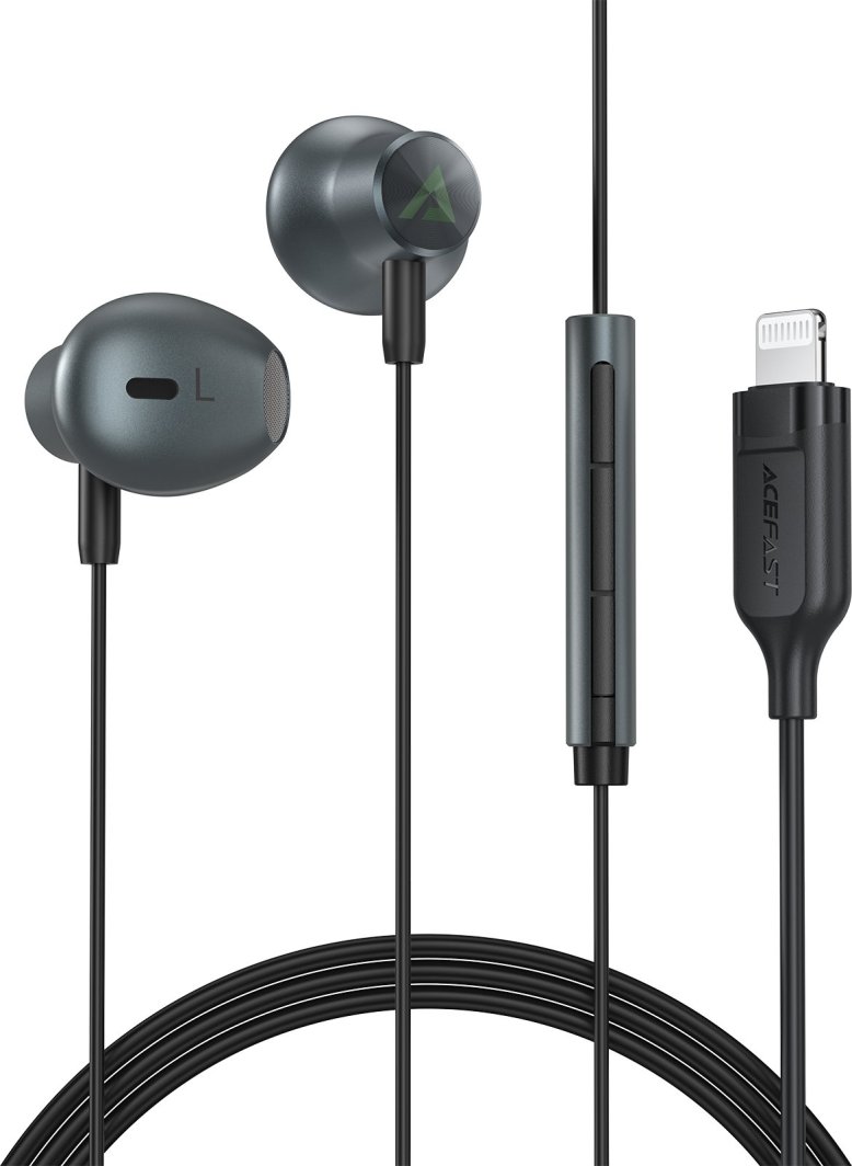 Kufje in ear Acefast L1, lidhje Lightning, kabllo 1.2 m, të zeza