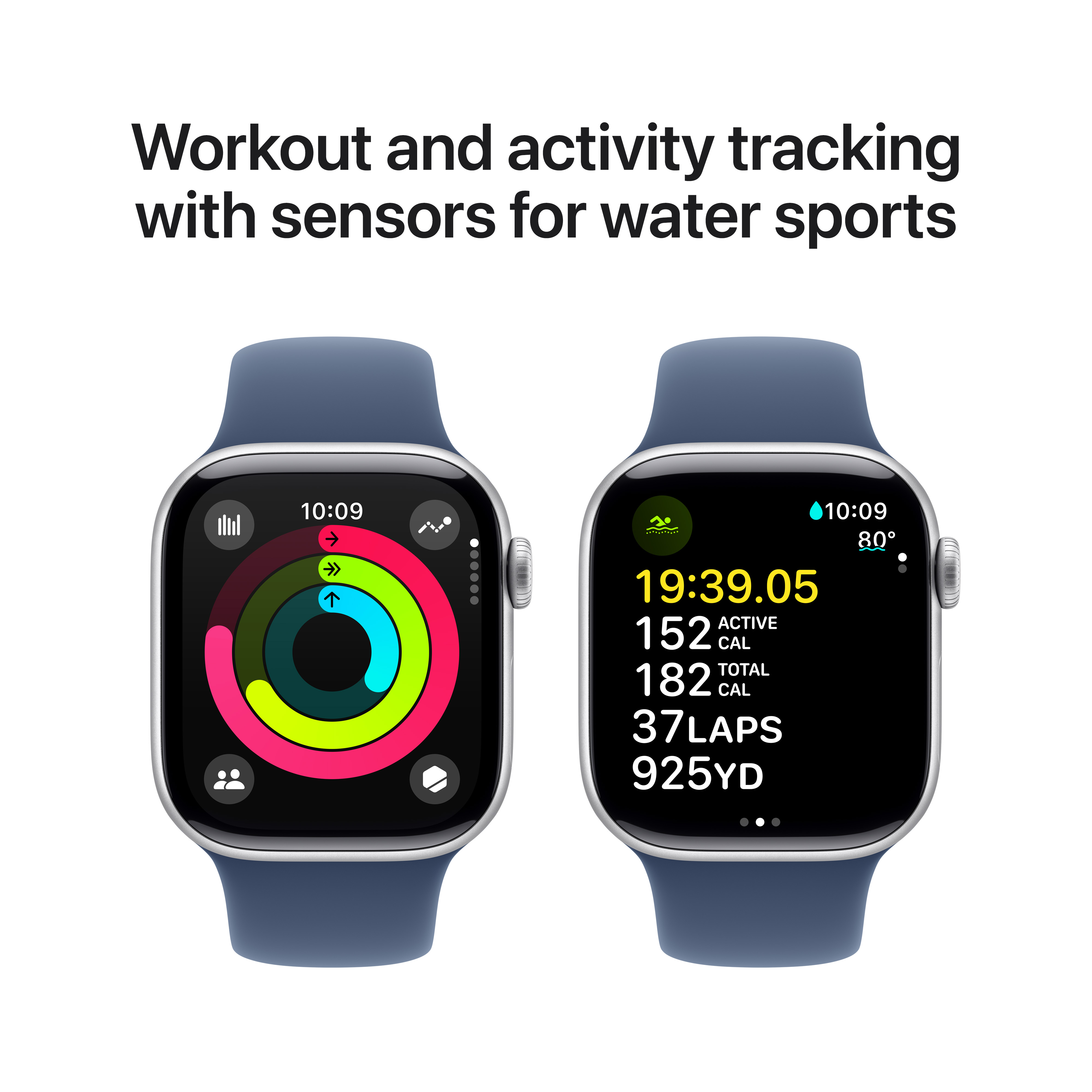Apple Watch Series 10 GPS, 42mm, Silver Aluminum Case with Denim Sport Band, S/M