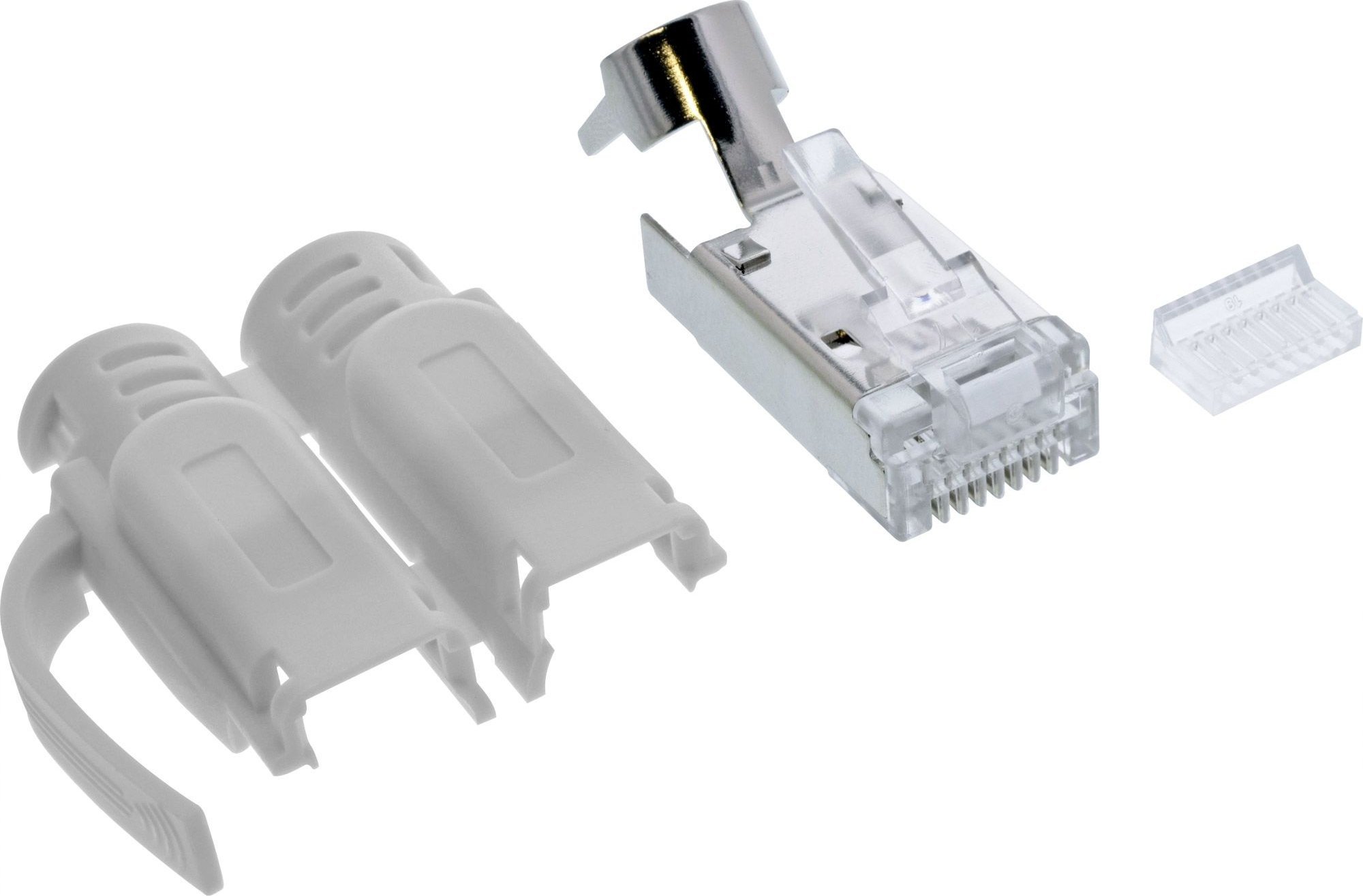 Prizë rrjeti InLine Crimp Plug Cat.6A RJ45, e ekranizuar, set 3 pjesë, gri, 100 copë