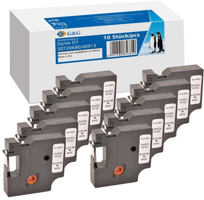 Rrip etiketa G&amp;G, 9mm, 7m, i bardhë me shtypje të zezë