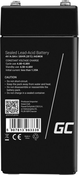 Akumulator Green Cell (AGM36) , 4V, 4.5 Ah