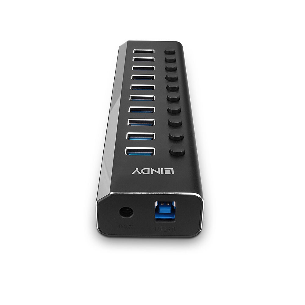 Qendër USB Lindy, 10 porte, 3.0, 5 Gb/s, e zezë