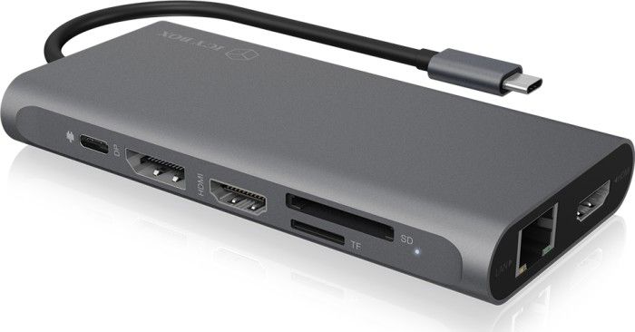 Докинг станица USB C Icy Box DK4050 CPD, HDMI и DisplayPort, алуминиум, сива