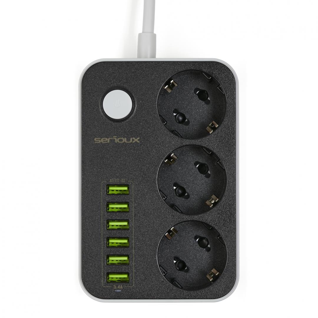 Prizë zgjatuese Srx PS36B, me mbrojtje nga mbingarkesa, me porta USB, e bardhë