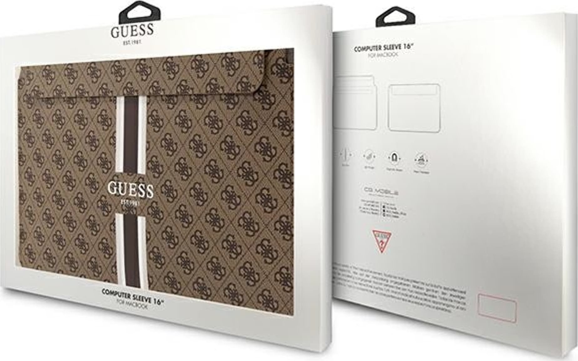 Mbështjellës për laptop Guess 4G Printed Stripes, 16", lëkurë sintetike, kafe