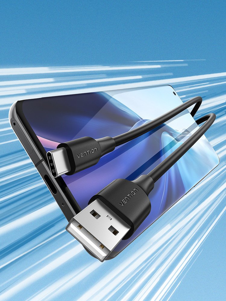 Kabllo Vention USB 2.0 në USB C, 3A, 1.5m, e zezë