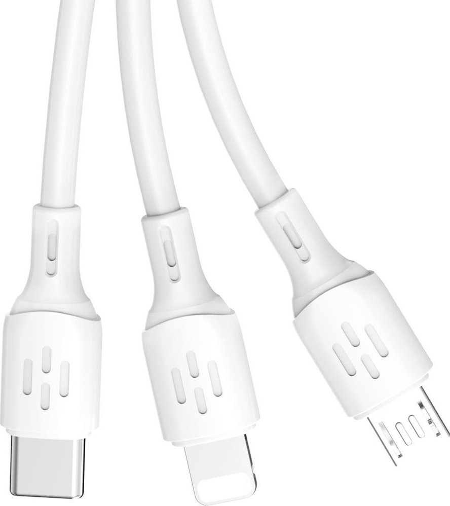 Kabllo Dudao 3në1, USB në USB-C / microUSB / USB Lightning, 1.2m, e bardhë