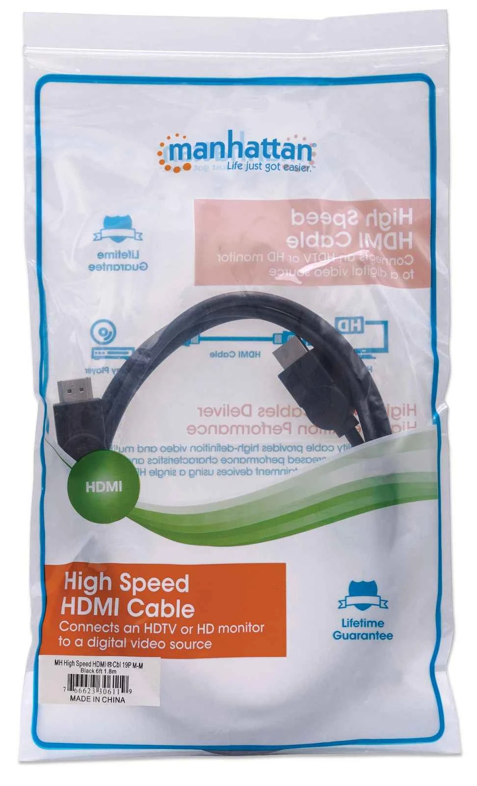 Kabllo HDMI Manhattan 306119, 1.8m, e zezë