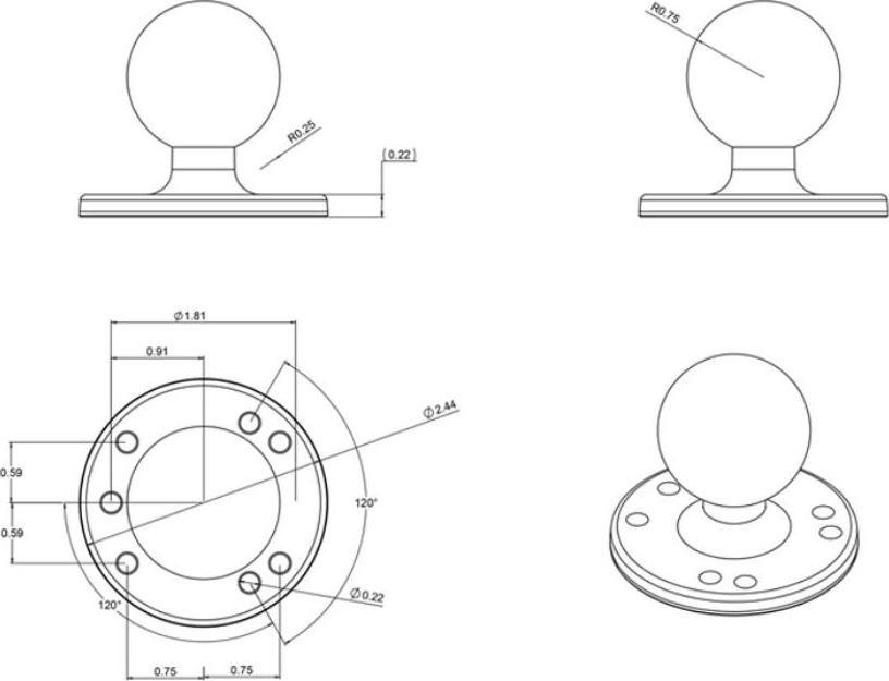 Bazë montimi Ram Mounts RAM-202U, për sipërfaqe të sheshta, sistem topth, e bardhë