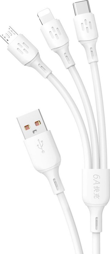 Kabllo Dudao 3në1, USB në USB-C / microUSB / USB Lightning, 1.2m, e bardhë
