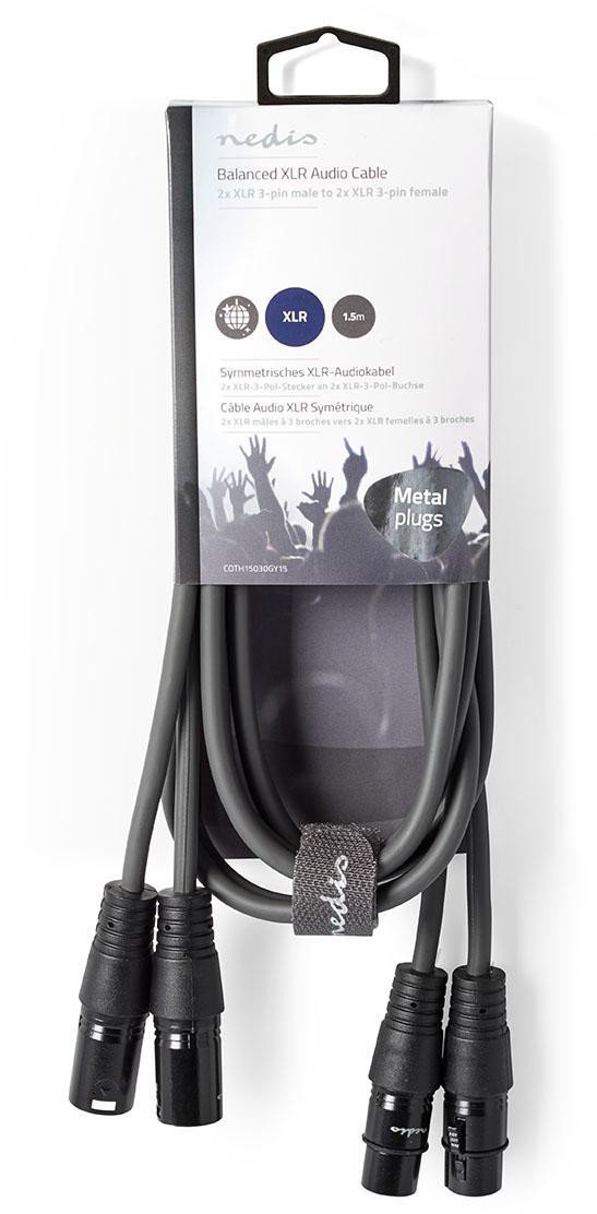 Kabllo audio XLR Sweex OnStage, 2x XLR 3-pin mashkull në 2x XLR 3-pin femër, 1.5 m, gri e errët