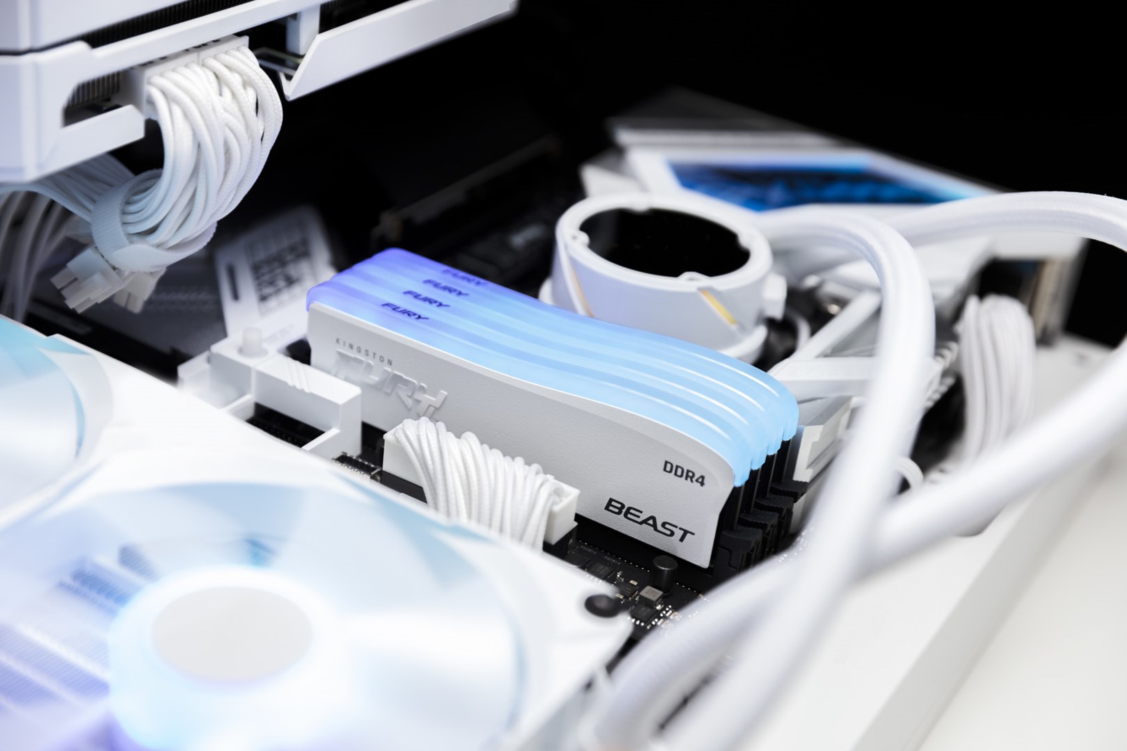 Memorie RAM Kingston Fury Beast RGB, DDR4, 16GB, 3200 MHz, CL16, e bardhë