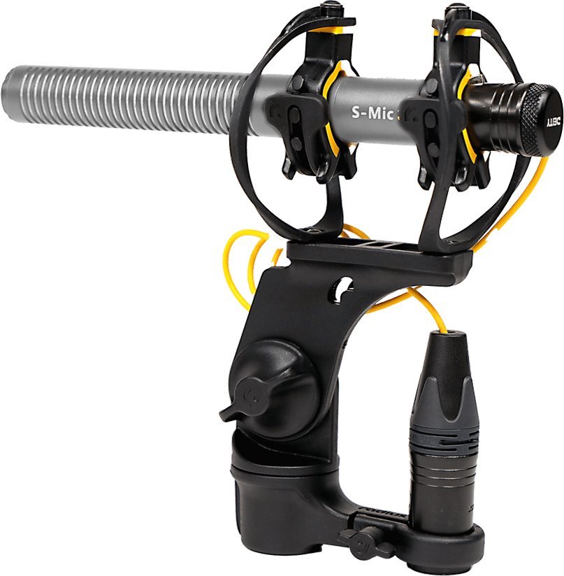 Mbajtëse shock mount për mikrofon shotgun Deity ASM2 Pro, me mbajtës XLR, për mikrofona 19–25 mm, e zezë