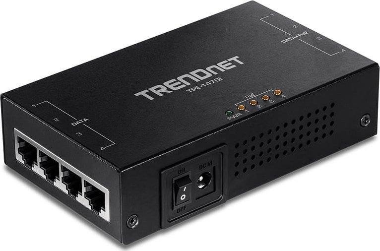 Injektor PoE TRENDnet TPE-147GI, 4 porta Gigabit, 65W, i zi