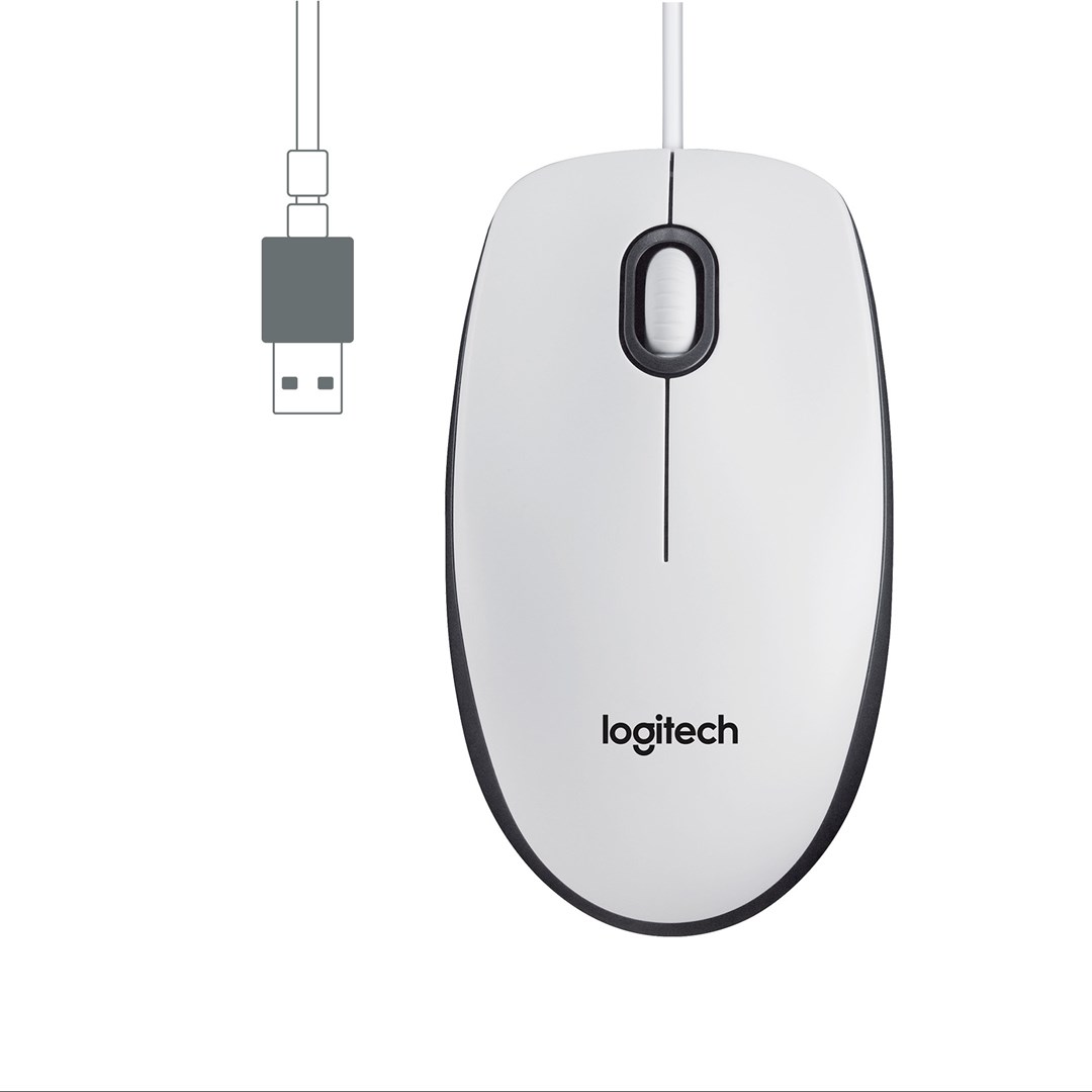 Maus Logitech M100, optik 1000 DPI, me kabllo USB, i bardhë