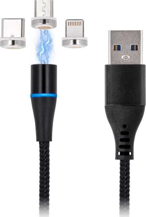 Kabllo magnetike USB Maxlife, Lightning USB C microUSB, 1m, e zezë