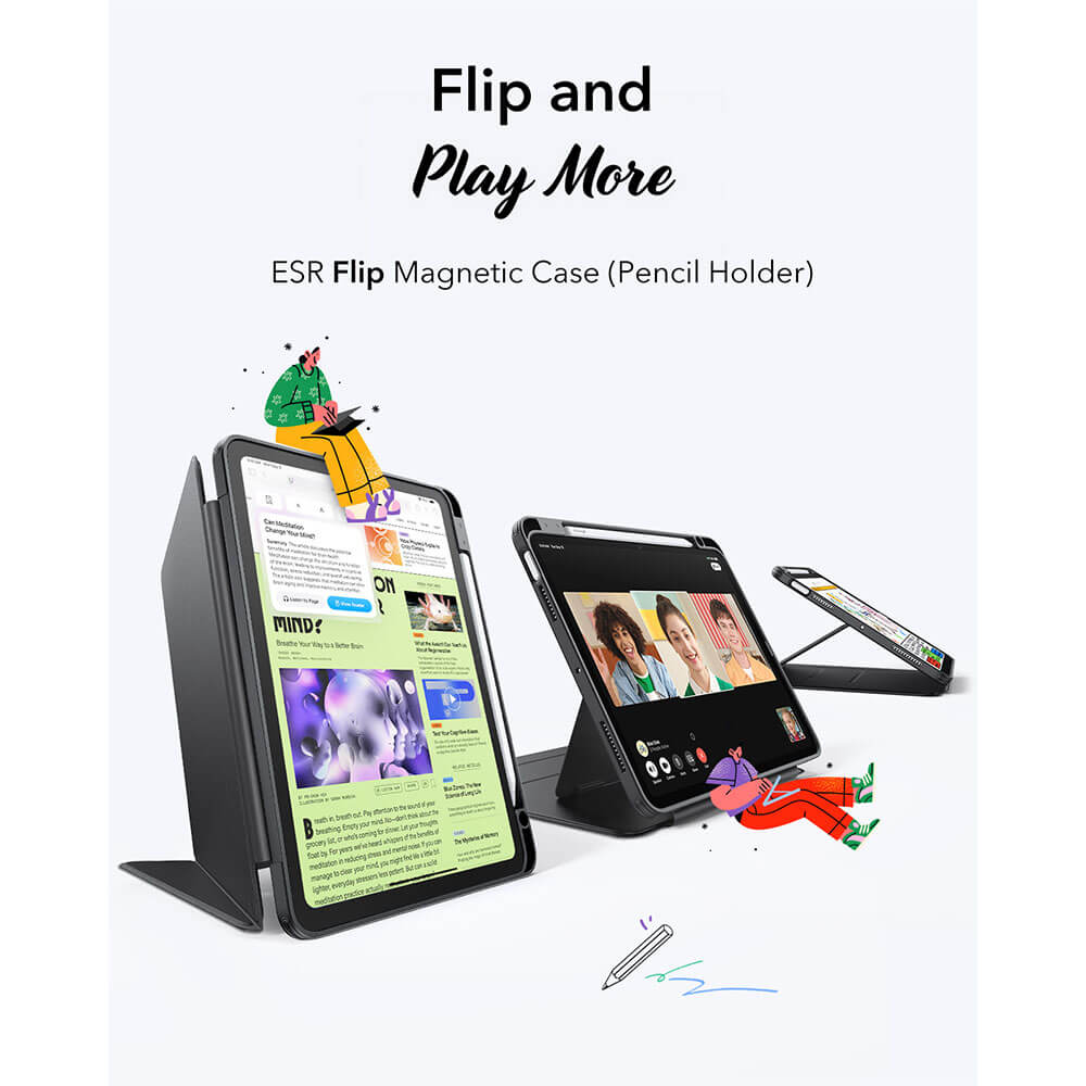 Mbrojtëse magnetike ESR Flip (Pencil Holder), për iPad Air 4/5/11 inch (2024/2025/2026), e zezë