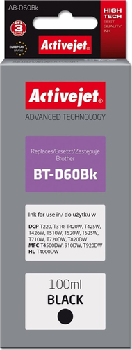 Bojë printeri Activejet AB-D60Bk, zëvendësim për Brother BT-D60Bk, 100 ml, e zezë