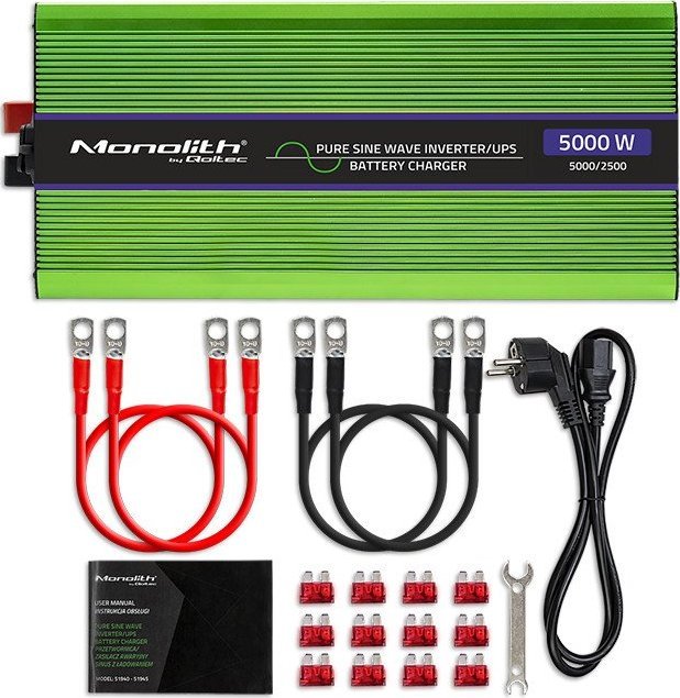 Inverter Qoltec Monolith, 2500W 5000W, 12V në 230V, valë sinusoide e pastër