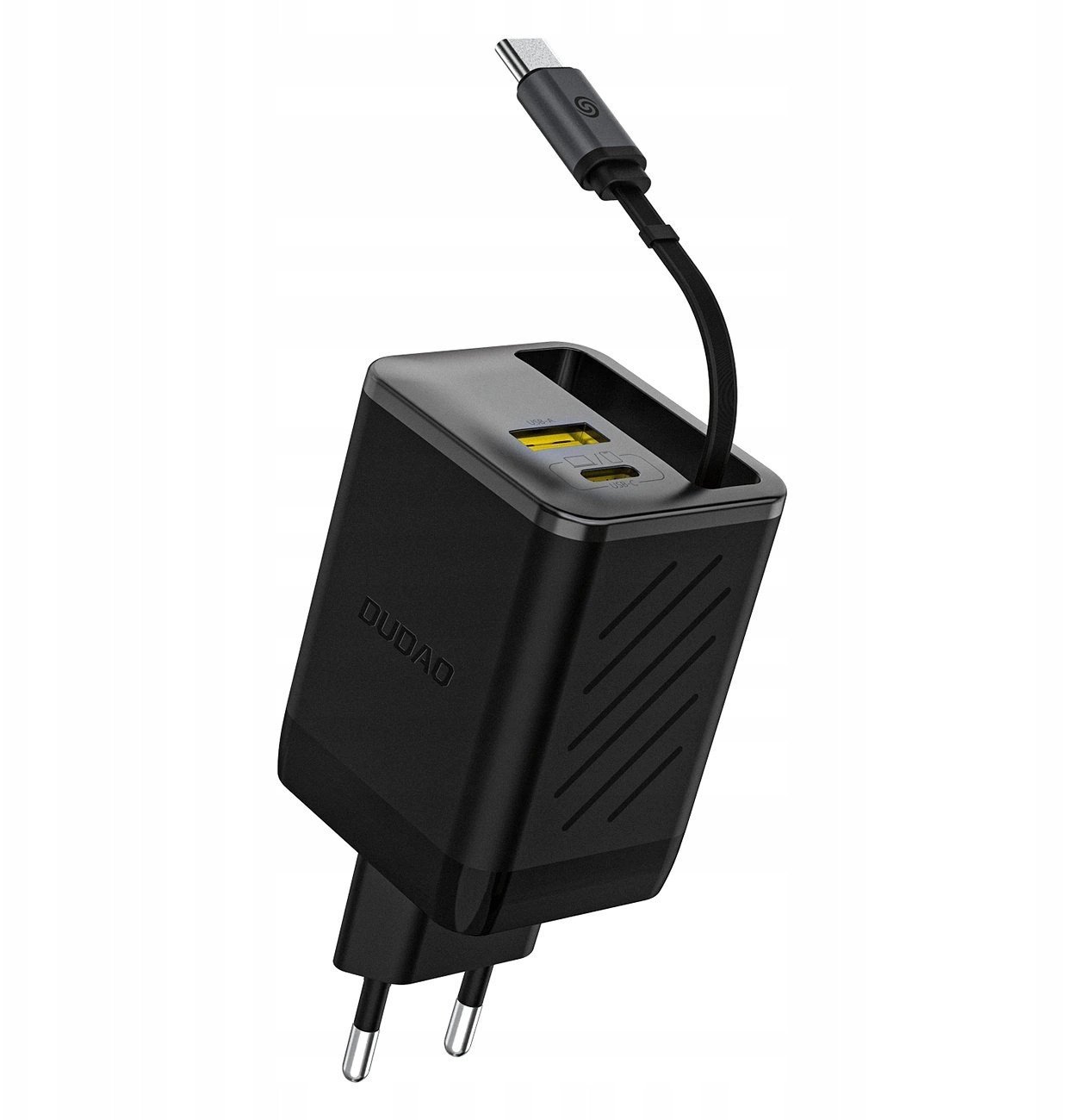 Karikues muri Dudao A67EU GaN, 67W, USB C me kabllo të tërheqshme, i zi
