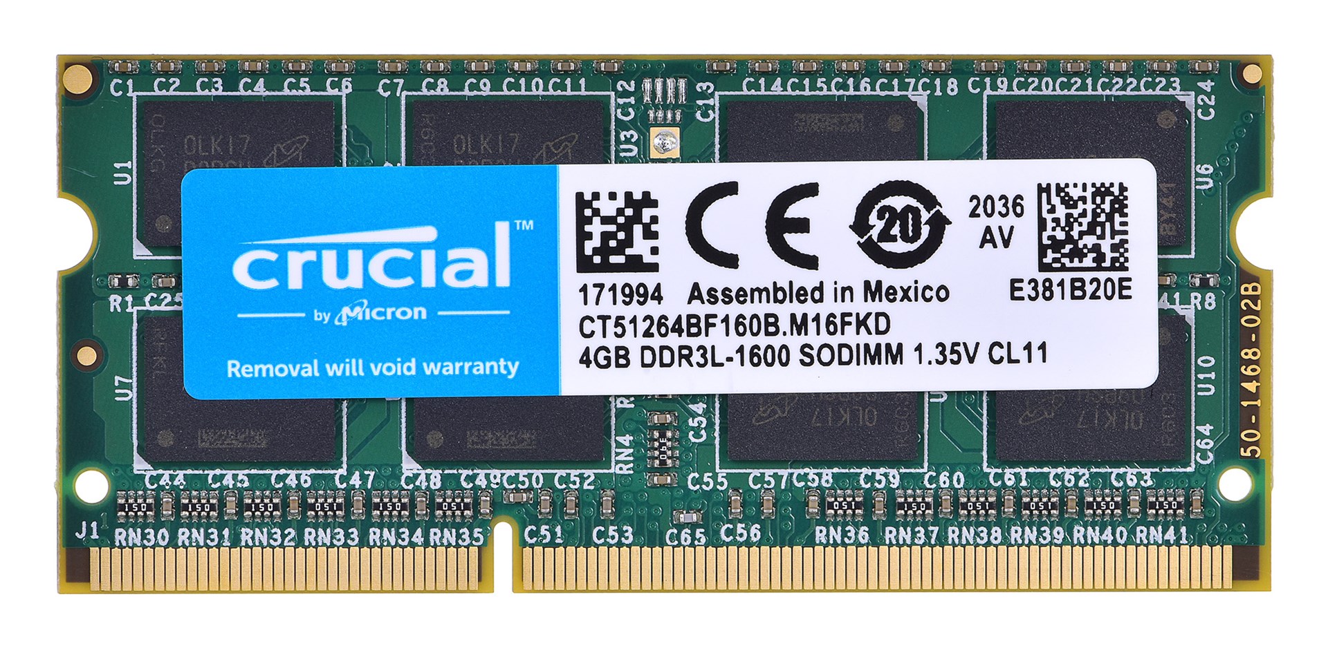 Memorie RAM Crucial, SODIMM, DDR3, 4GB, 1600 MHz, CL11
