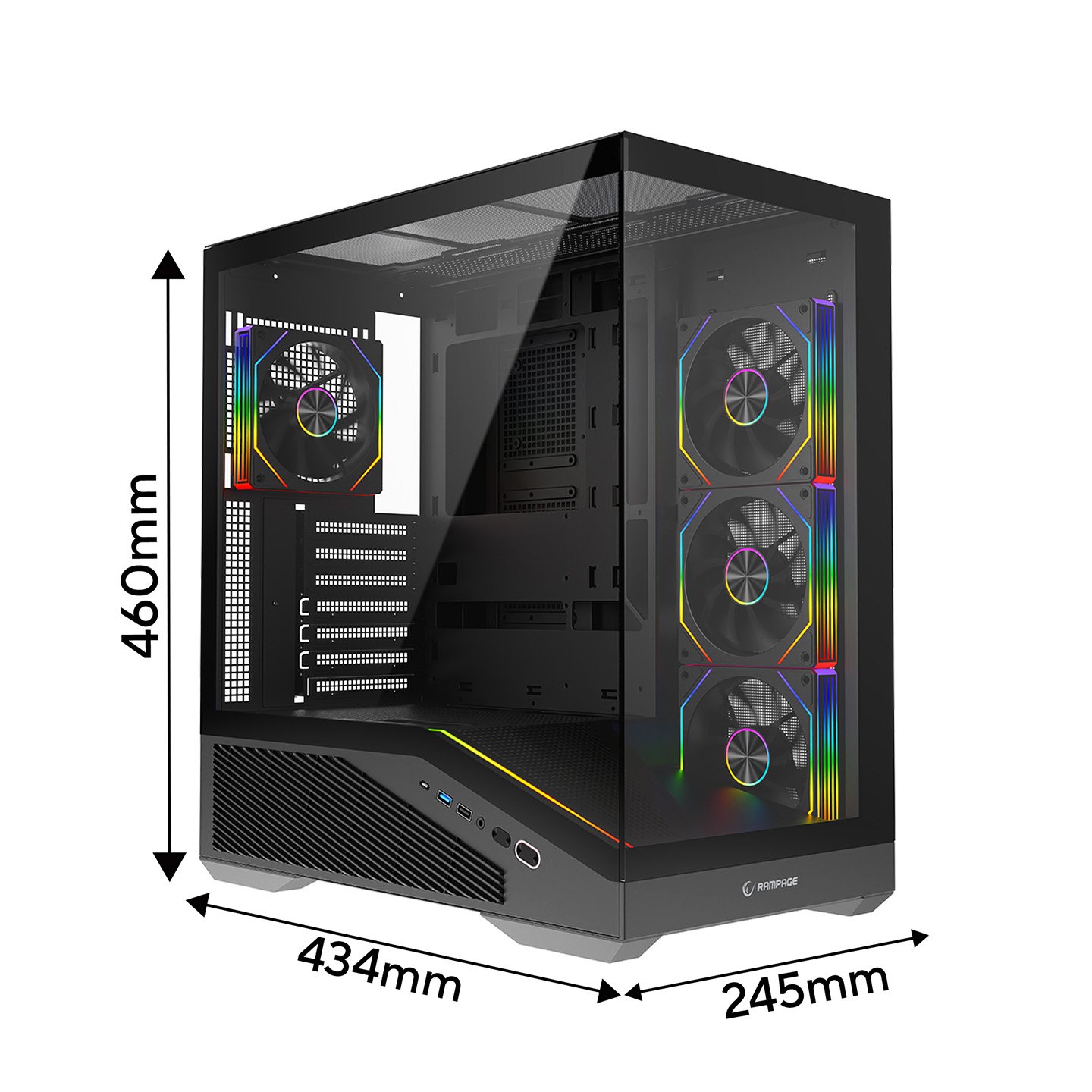 Kasë Gaming Rampage REAPER me PSU 850W 80+ Bronze ATX 3.1 / PCIe 5.1 – 4× ARGB Fan, ATX – E Zezë