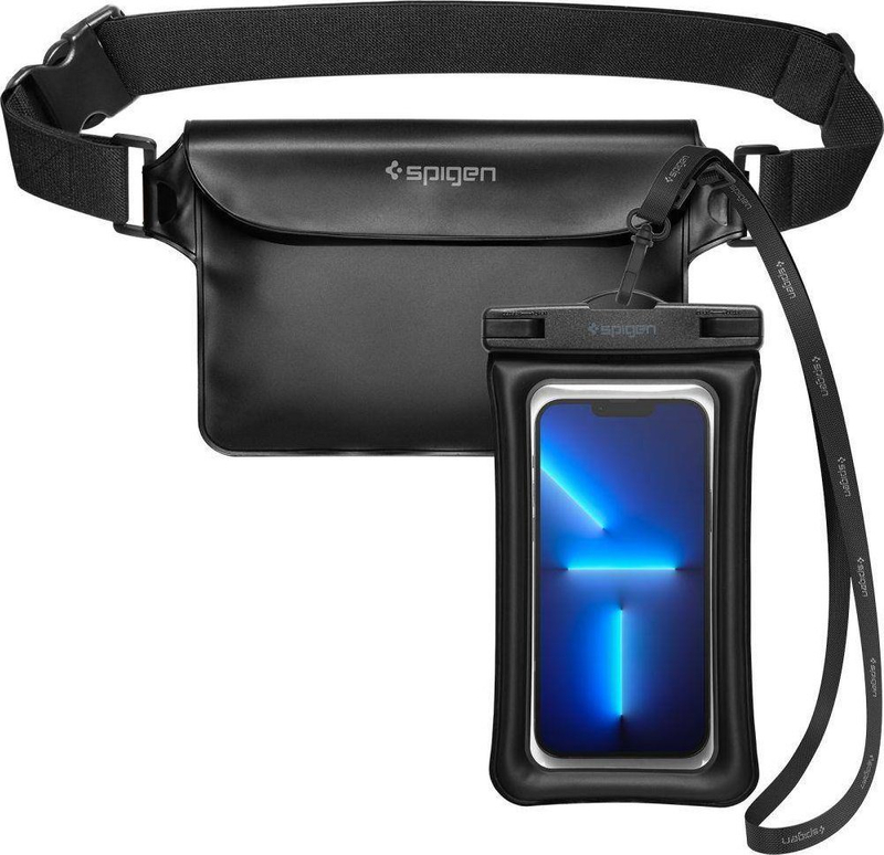 Set mbrojtës Spigen A621, kuti universale ujërezistente IPX8 për telefon 6.9", çantë beli ujërezistente, e zezë