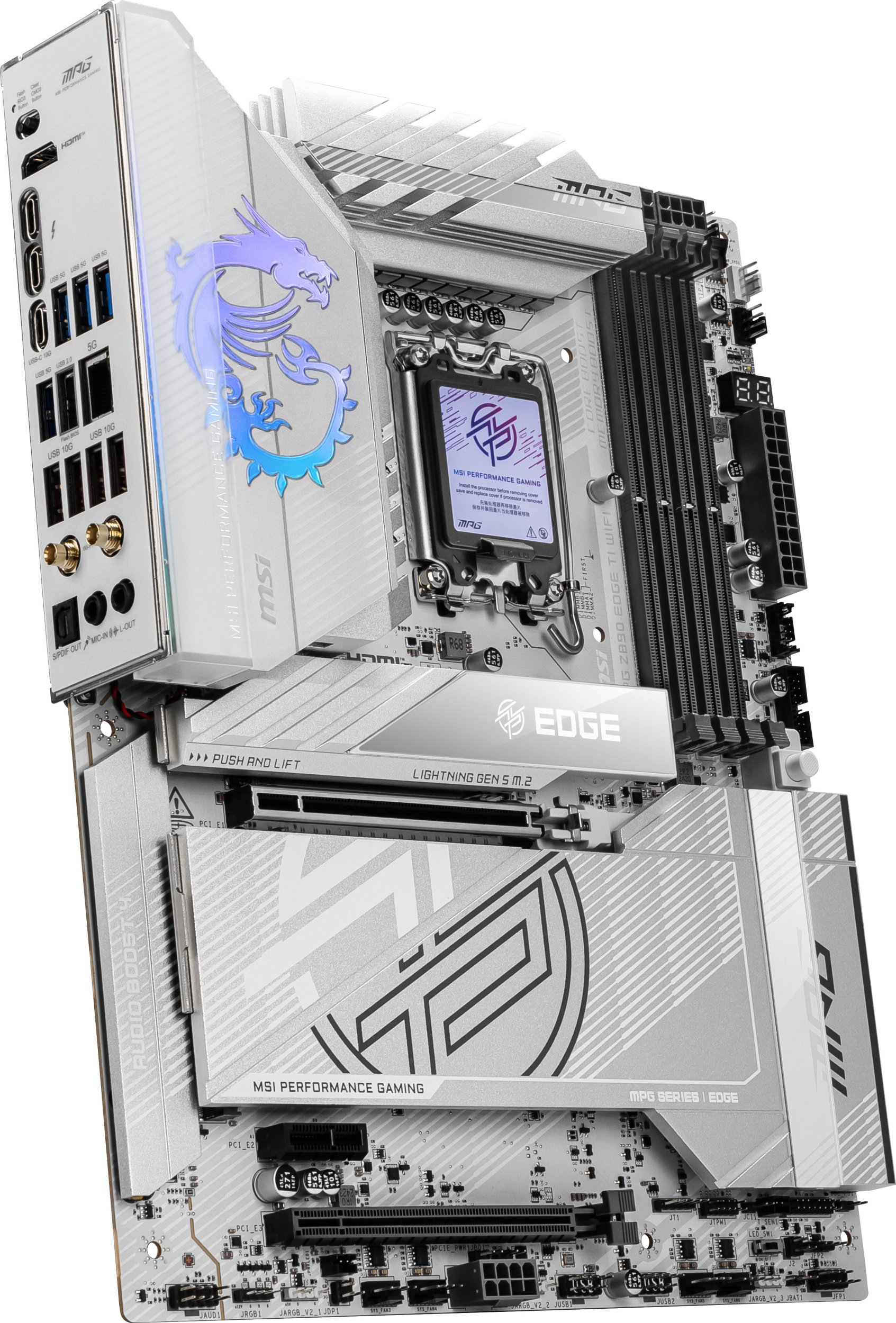 Pllakë amë MSI MPG Z890 EDGE TI WIFI, Intel Z890, LGA 1851, ATX, argjend e bardhë