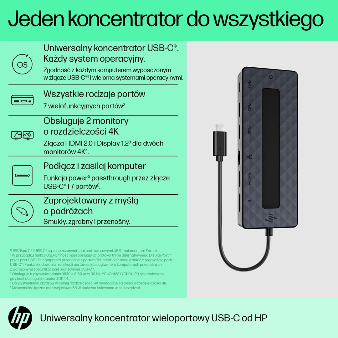 USB Hub USB-C HP Universal Multiport, 7 porte, 4K dyshe, i zi