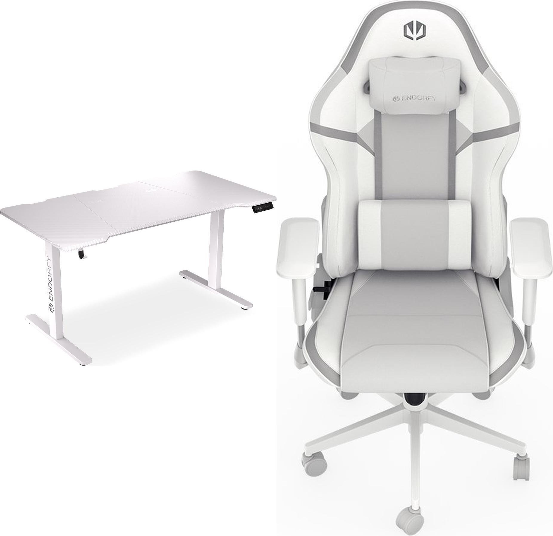 Set tavolinë dhe karrige gaming Endorfy Atlas L Electric White Scrim OWH, tavolinë elektrike 150×78 cm, lartësi e rregullueshme, e bardhë