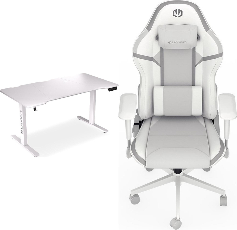Set tavolinë dhe karrige gaming Endorfy Atlas L Electric White Scrim OWH, tavolinë elektrike 150×78 cm, lartësi e rregullueshme, e bardhë