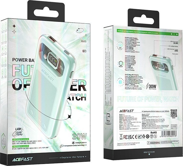Powerbank Acefast M1, 10000mAh, karikim i shpejtë 30W, jeshil