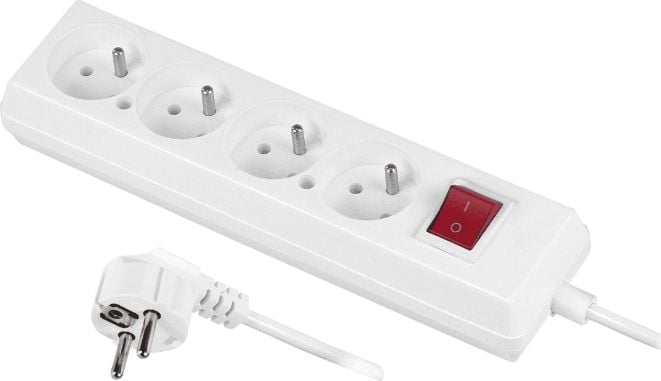 Prizë zgjatuese AWTools AW24642, 4 dalje, kabllo 5 m, e bardhë