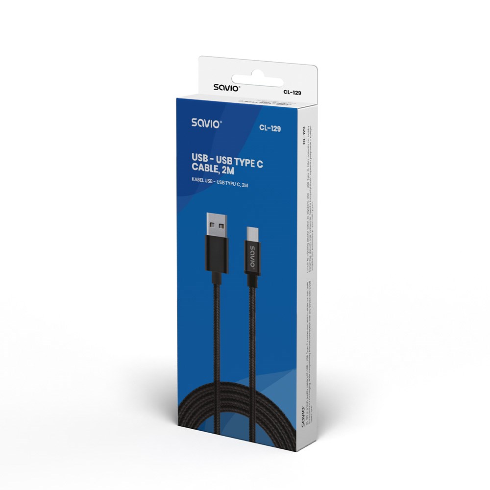 Kabllo Savio, USB A / USB C, 2 m, e zezë