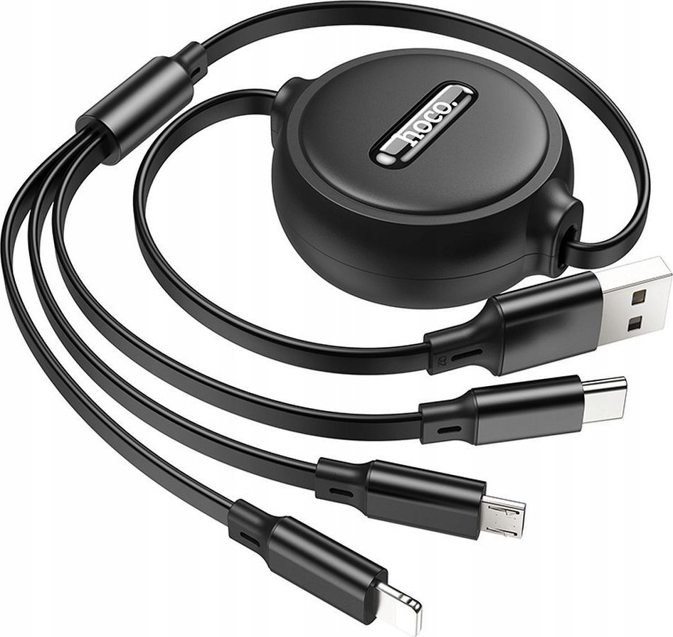 Kabllo USB Hoco X75 3 në 1, Lightning Micro USB Type C, 1m, e zezë