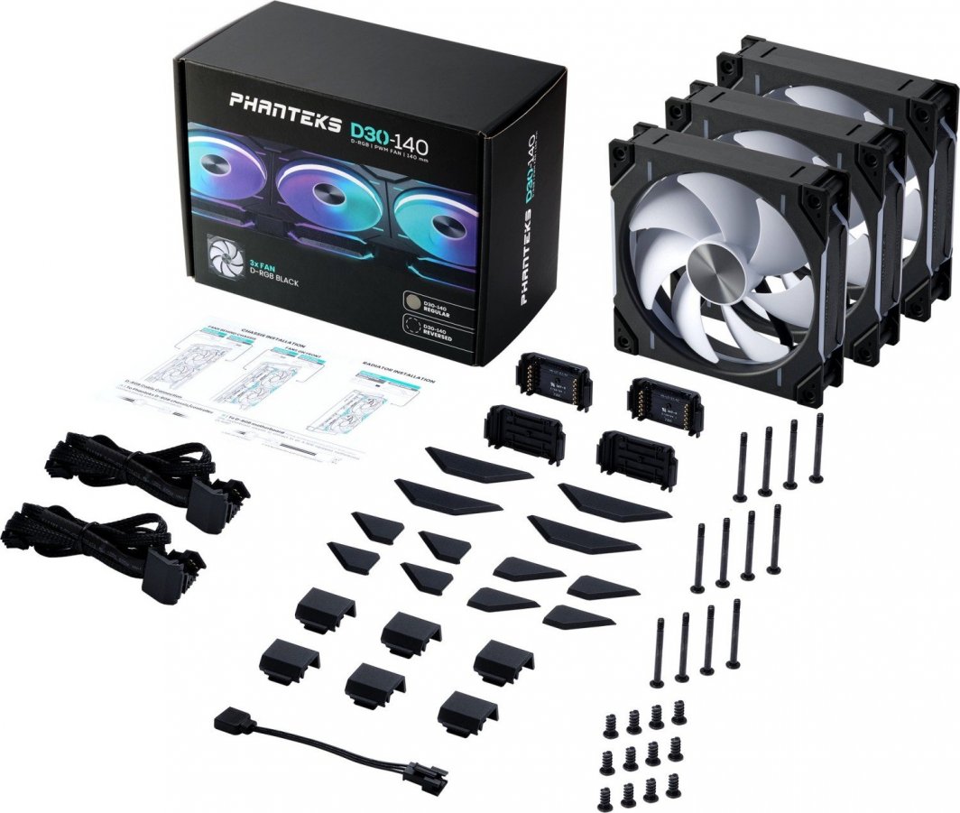 Вентилатори за компјутер Phanteks D30 120mm D RGB, сет 3 парчиња, PWM, црни