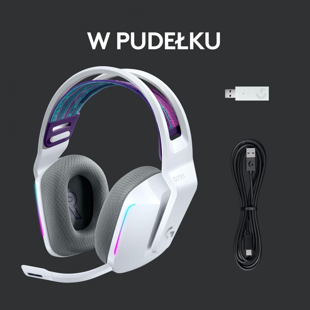 Kufje Logitech G733 Lightspeed (981-000883), të bardha/vjollcë