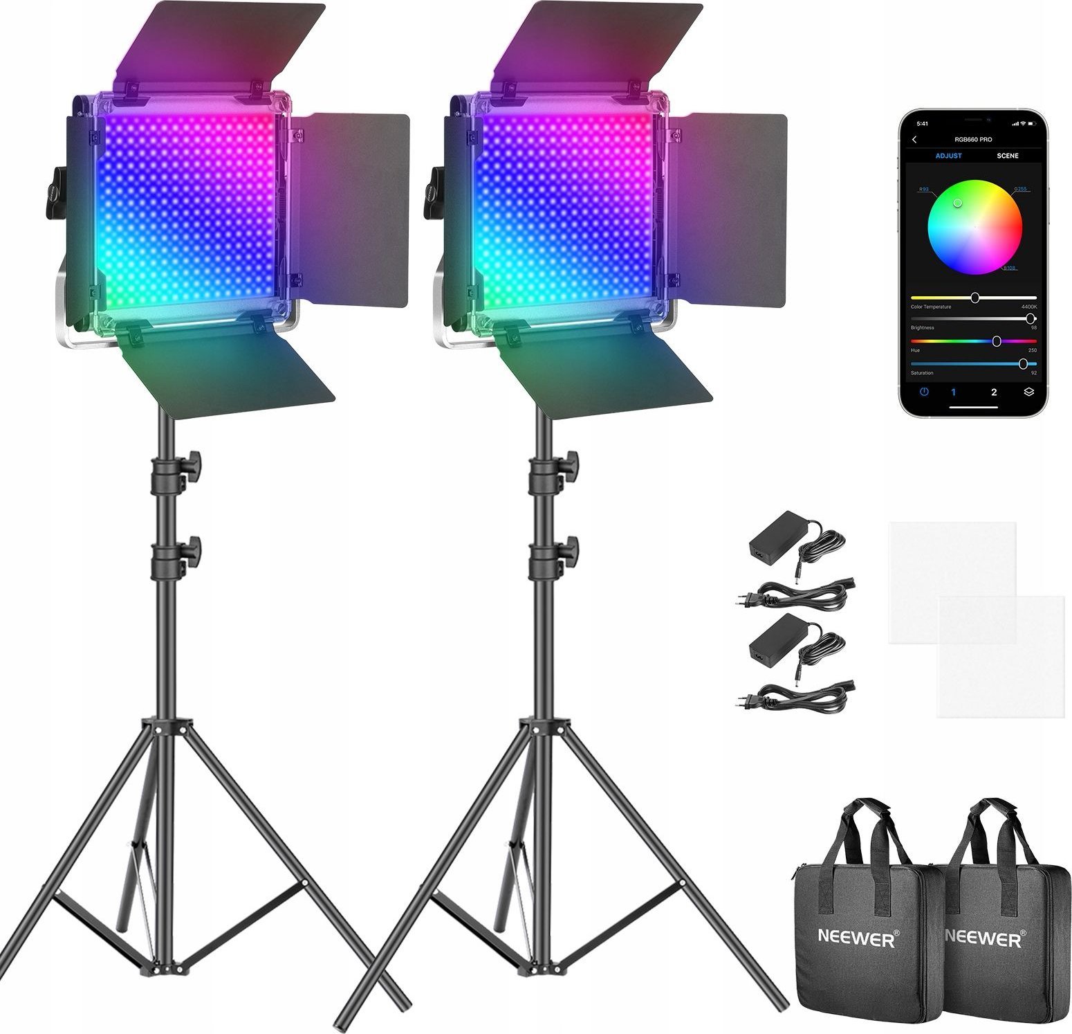 Set ndriçimi studio Neewer RGB 660Pro SB9754, 2x 50W, 3200 5600K, RGB